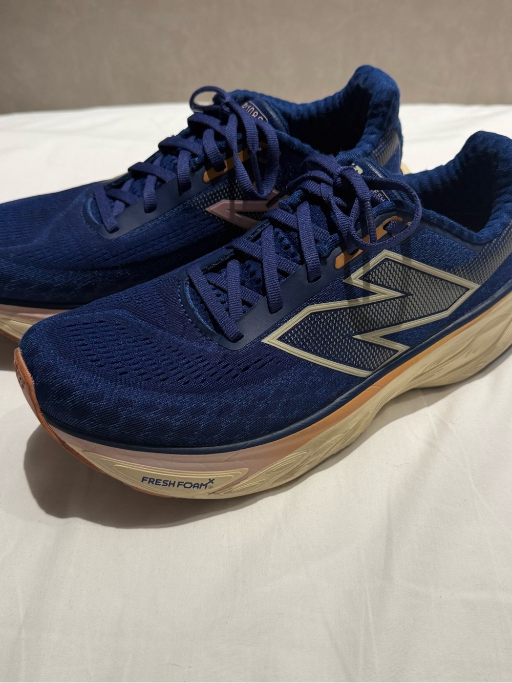 New Balance Women's Athletic Shoes - Navy Blue with Cream and Tan Accents